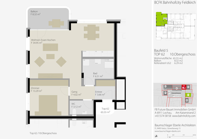 Urban und modern Wohnen in Feldkirch Bahnhofcity: 2-Zimmerwohnung im Dachgeschoss 