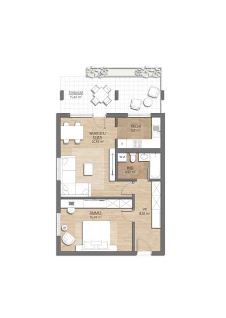 2-Zimmer-Wohnung mit ruhiger Terrasse im Zentrum von Dornbirn