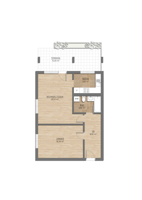 2-Zimmer-Wohnung mit ruhiger Terrasse im Zentrum von Dornbirn