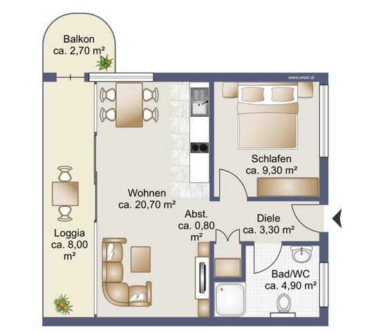Charmante 2-Zimmer-Wohnung mit Loggia, Einbauküche & Parkplatz