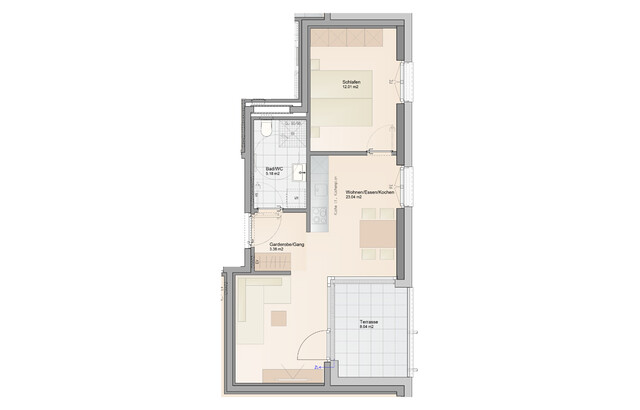 2-Zimmer Terrassenwohnung in ruhiger Zentrumslage (Top A05)