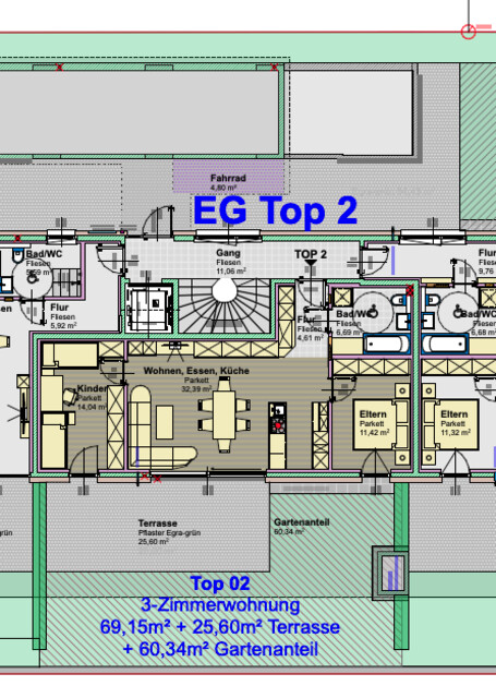 Top 2 Neubau Gartenwohnung mit Tiefgarage, Terrasse, Garten, Dachterrasse