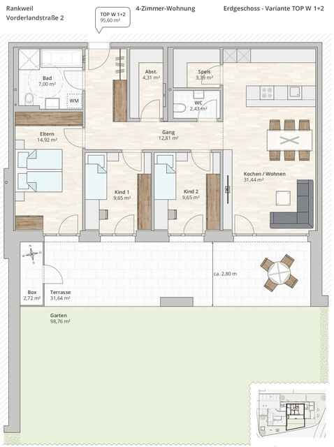 4-Zi-Gartenwohnung VARIANTE TOP 1-2 in Rankweil, Vorderlandstraße 2
