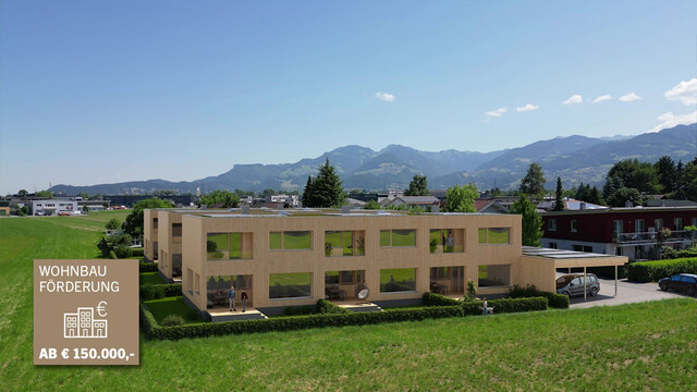 Neubau - Vollholz, 5 Zimmer Wohnung in Feldkirch Gisingen und eigenem Kellerzugang und Garten, Bezug kurzfristig möglich.