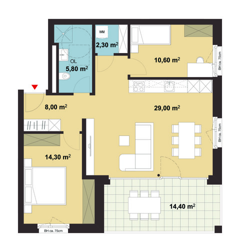 3-Zimmer-Dachgeschosswohnung | A08