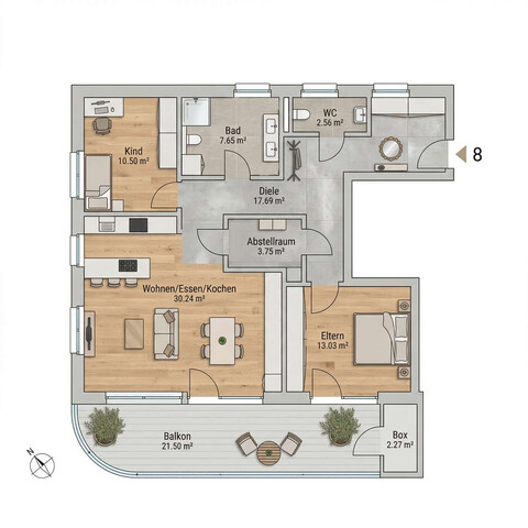 Neuwertige Wohnung mit Balkon in Stadtnähe
