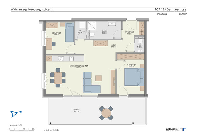 3-Zimmer-Dachgeschosswohnung mit Balkon