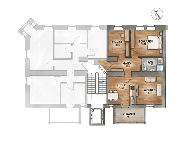 Renovierte Altbauwohnung mit Veranda in Seenähe