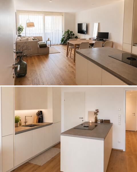 Moderne und helle Neubauwohnung in ruhiger Toplage am Dornbirner Knie mit wunderschönem Blick über das Rheintal bis hin zum Bodensee.