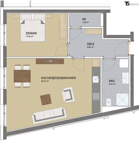 Dornbirn:Erstbezug 2-Zimmer-Wohnung ca. 59 m2 "Top W01"