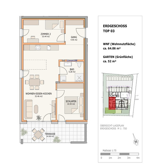 3-Zimmer Gartenwohnung in Fußach – Große Terrasse | 64,06 m² | mit Wohnbauförderung | Top 3