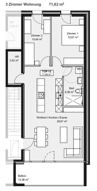 3-Zimmer-Dachgeschosswohnung | D12