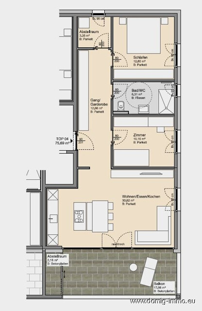 NEUBAU - Sonnige 3-Zimmerwohnungen im 1.Obergeschoss in Mäder zu verkaufen (provisionsfrei) TOP 04