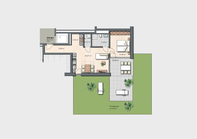 Stilvoll & kompakt – Ihr neues Zuhause wartet! 2 Zimmer Gartenwohnung