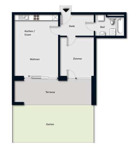 Attraktive 2-Zimmerwohnung mit sonnigem Garten