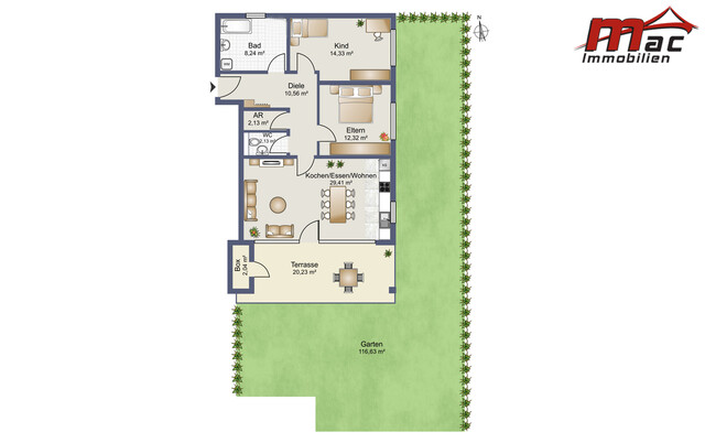 Sonnige 3-Zi-Gartenwohnung mit großzügiger Terrasse in Ruhelage