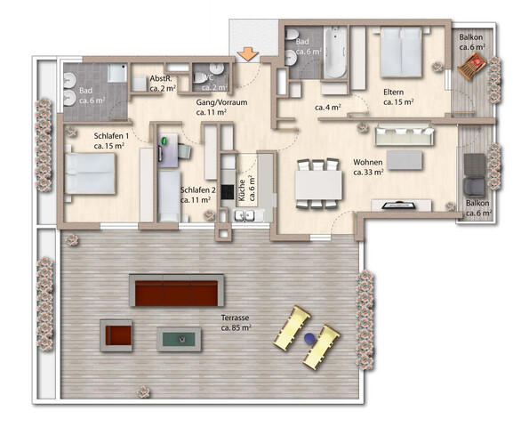 Zentrale 4 ZiWo mit grosser Dachterrasse und Panoramasicht