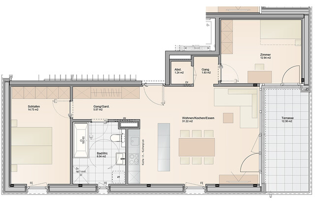 3-Zimmer Terrassenwohnung in schöner Lage im 'Hasenfeld' (Top B02)