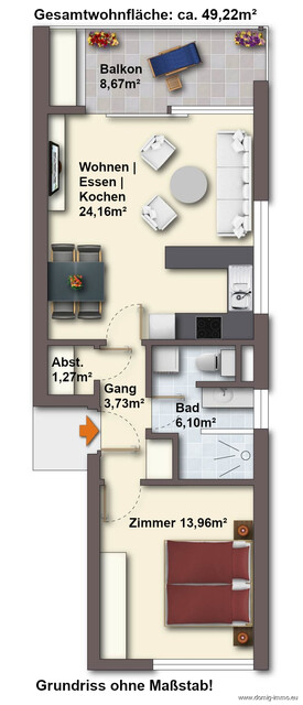Sehr gepflegte 2-Zimmer-Wohnung mit Balkon und Tiefgaragenplatz in Röthis