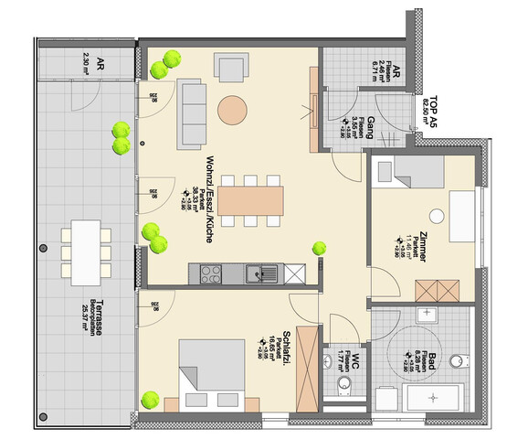 Viel Platz und Sonne!  3 Zimmer Wohnung mit großer Terrasse in Tosters , GRENZNAH!!!