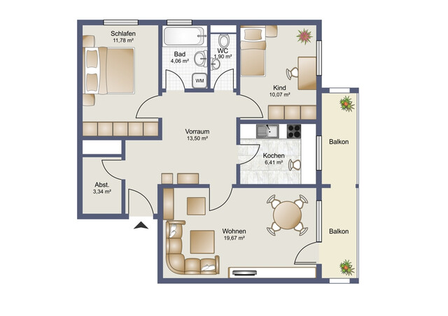 Ruhige 3-Zimmer-Wohnung mit Balkon
in Lustenau