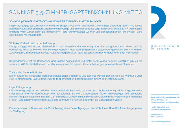 SONNIGE 3-ZIMMER-GARTENWOHNUNG MIT TIEFGARAGENPLATZ IN RANKWEIL