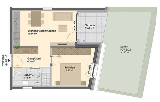 Perfekte 2-Zimmer Gartenwohnung (Top B02)