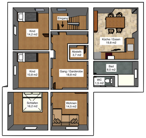 Vier-Zimmer-Wohnung in Zweifamilienhaus mit großem Garten