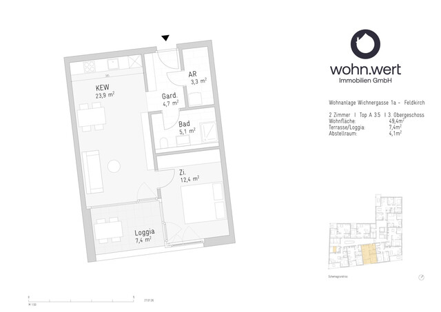 2-Zimmer-Dachgeschoßwohnung am Jahnplatz inmitten von Feldkirch - Erstbezug - zu mieten - Top A3.5