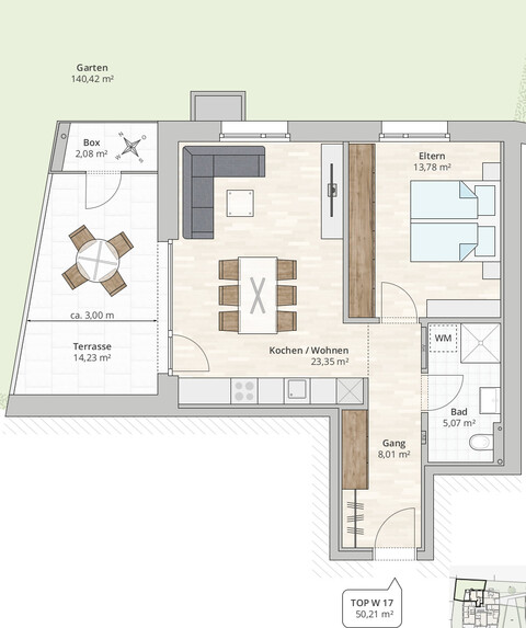 2-Zi-Gartenwohnung TOP 17 in Muntlix, Hauptstraße 31+33