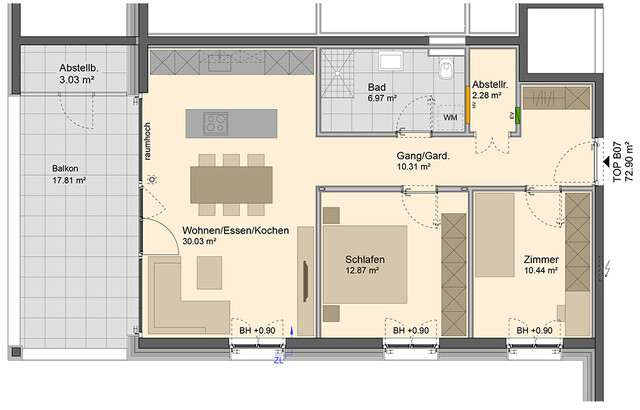 Moderne, optimal aufgeteilte 3-Zimmer Terrassenwohnung (Top B07)