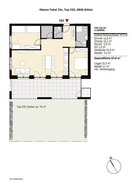 Erstklassige 3-Zimmer-Gartenwohnung mit 2 Tiefgaragenplätzen in Götzis zu vermieten!