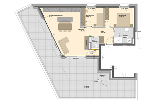 Riesige Dachterrasse: 3-Zimmer Dachgeschosswohnung (Top 06)