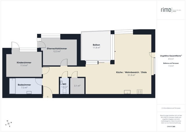 Attraktive, helle 3-Zimmer-Wohnung mit 2 Loggien direkt Am Garnmarkt - Top 41