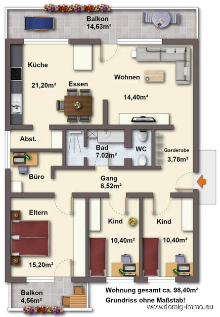 Schöne großzügige 4 Zimmer - Wohnung mit 2 Balkonen und Garage im Zentrum von Hohenems!