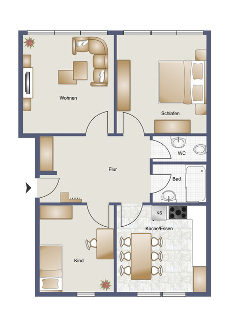 Zentrale 3-Zimmer-Wohnung mit durchdachter Raumaufteilung