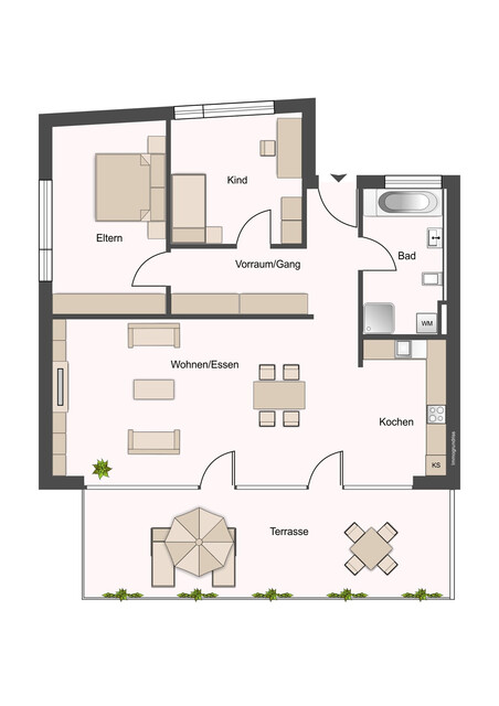 Helle 3-Zimmerwohnung mit großer, verglaster Terrasse