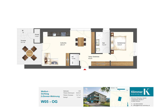 Ruhig wohnen, zentrumsnah leben. 2-Zimmer-Terrassenwohnung W05