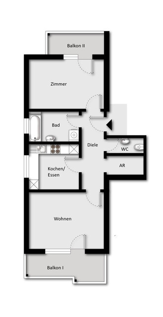 VERKAUFT: Gepflegte 2-Zimmerwohnung mit bester Infrastruktur und zwei Balkonen