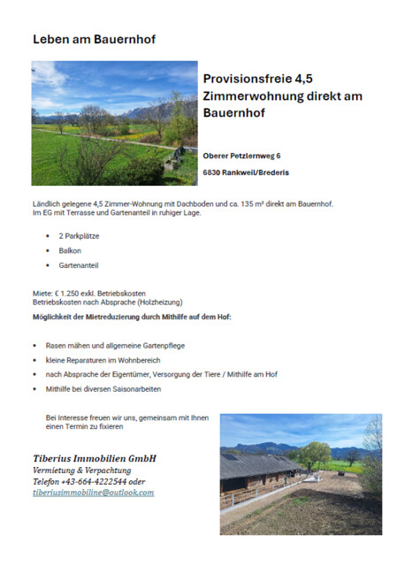 Provisionsfreie 4,5 Zimmer Wohnung im EG direkt am Bauernhof mit Parkplatz, Terrasse, Garten und Keller in ruhiger Lage