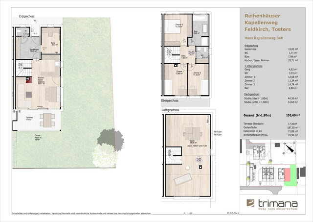 Vollholz Doppelhaus mit großem Garten in Feldkirch Tosters, 5 Zimmer, Terrasse, Studio und Tiefgarage, Baubeginn erfolgt