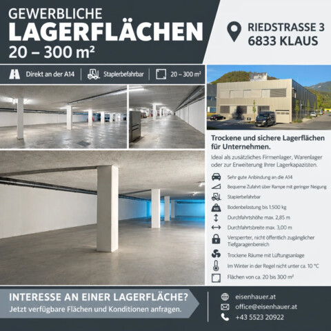 Gewerbliche Lagerflächen in Klaus – 20 bis 300 m² | Autobahnnah & Ideal für Zwischenlagerung