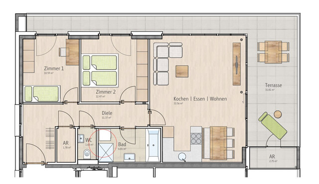 Moderne 3-Zimmer-Dachgeschosswohnung mit idealem Grundriss in ruhiger Wohnlage zu vermieten
