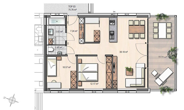 3-Zimmer-Wohnung mit sonnigem Balkon in ruhiger Lage in Satteins