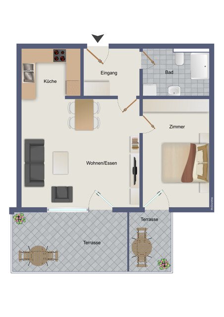 Gepflegte 2 Zimmer Dachgeschoß Wohnung mit großer Terrasse und schönem Ausblick!