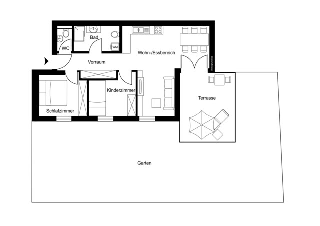Moderne 3-Zimmer-Wohnung mit großem Garten und Terrasse