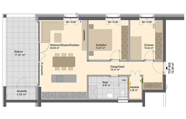 Wohnkomfort pur: 3-Zimmer Wohnung, tiefe Terrasse, klarer Grundriss (Top B06)