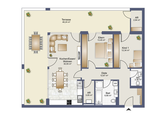 Exklusive 3-Zimmer-Wohnung mit Terrasse – am See