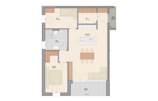 3-Zimmer Dachgeschosswohnung (Top 11)