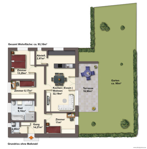 Sonnige 4-Zimmer-Gartenwohnung mit ca. 93m², 2 TG-Plätzen und weitläufigem Garten in Rankweil